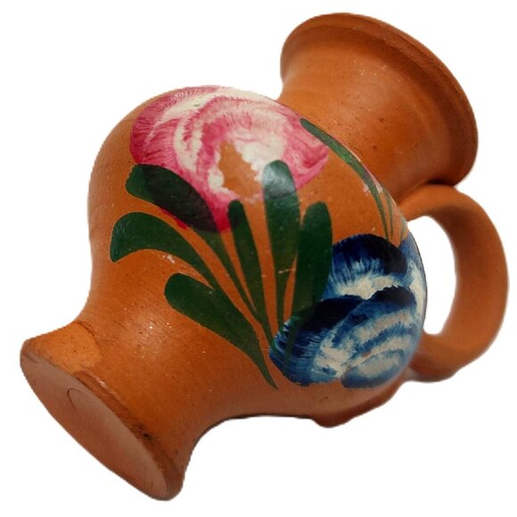Vintage RARE Miniature Portugal Clay Jug Vase with Handpainted Floral Design - Picture 2 of 10